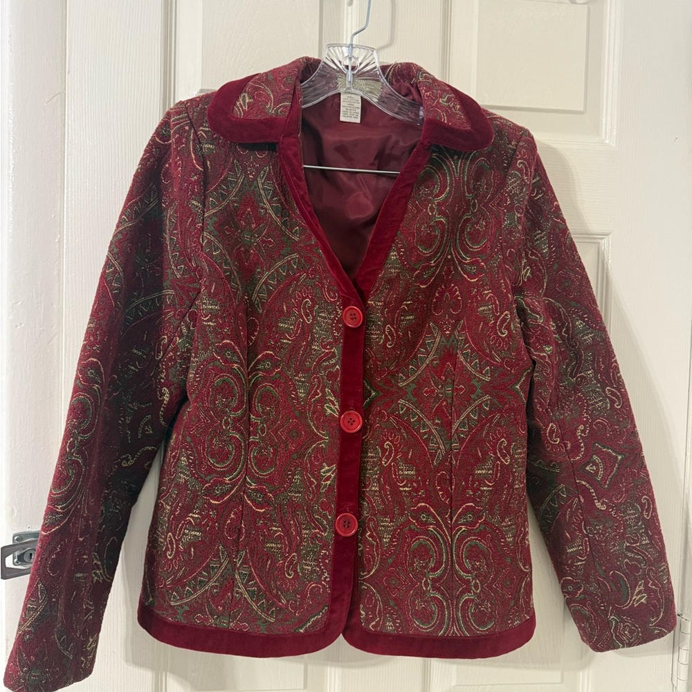 The Territory Ahead Red and Green Paisley Blazer, size 8, 65% cotton